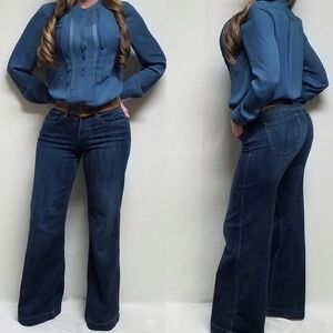 ADRIANNA Papell Dusty Blue Semi-sheer Chiffon Pleated Hi-low Collarless Blouse M